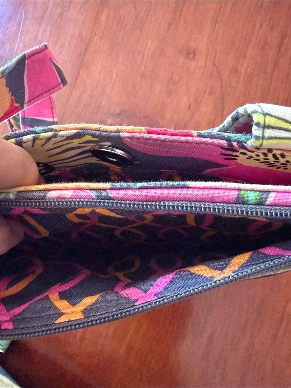 Vera Bradley Small Gray Quilted Floral Crossbody with Pink & Orange Blooms